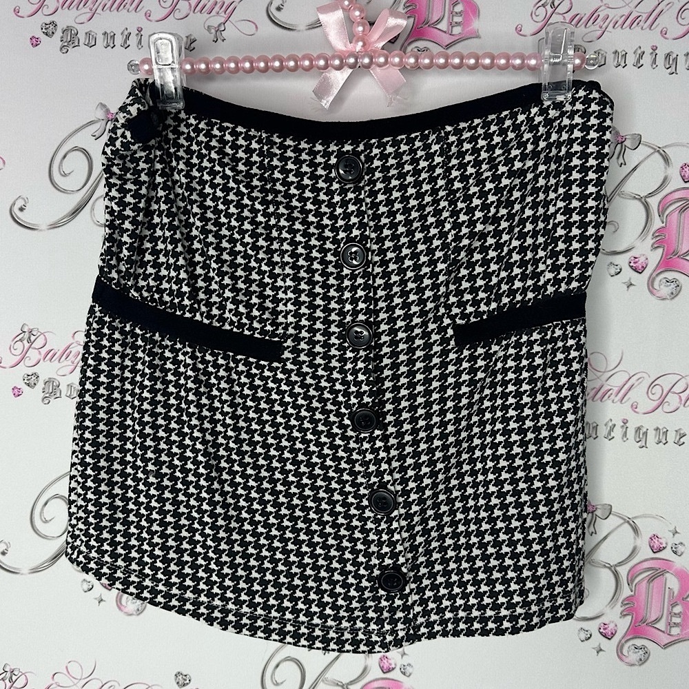 Seduction tube top houndstooth black white pin up girl button tank top y2k